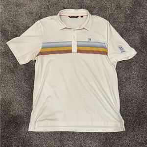 Travis Mathew Cream Polo with Multicolor Stripes